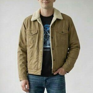 New Levi's Brown Denim Jean Sherpa Trucker Fleece Lined Jacket Men's Medium